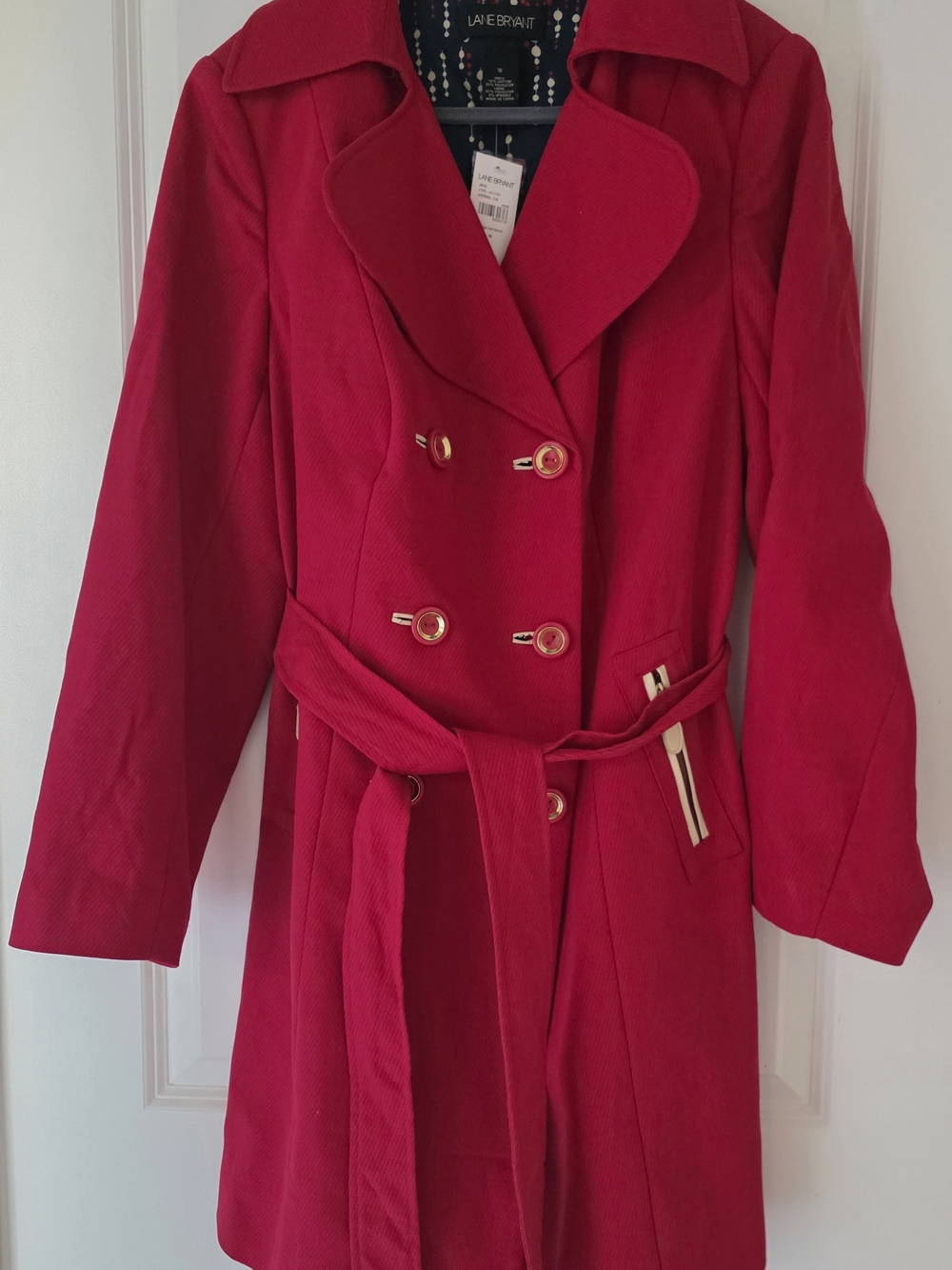 Lane Bryant Red Double-Breasted Trench Coat with Belt Sz 16